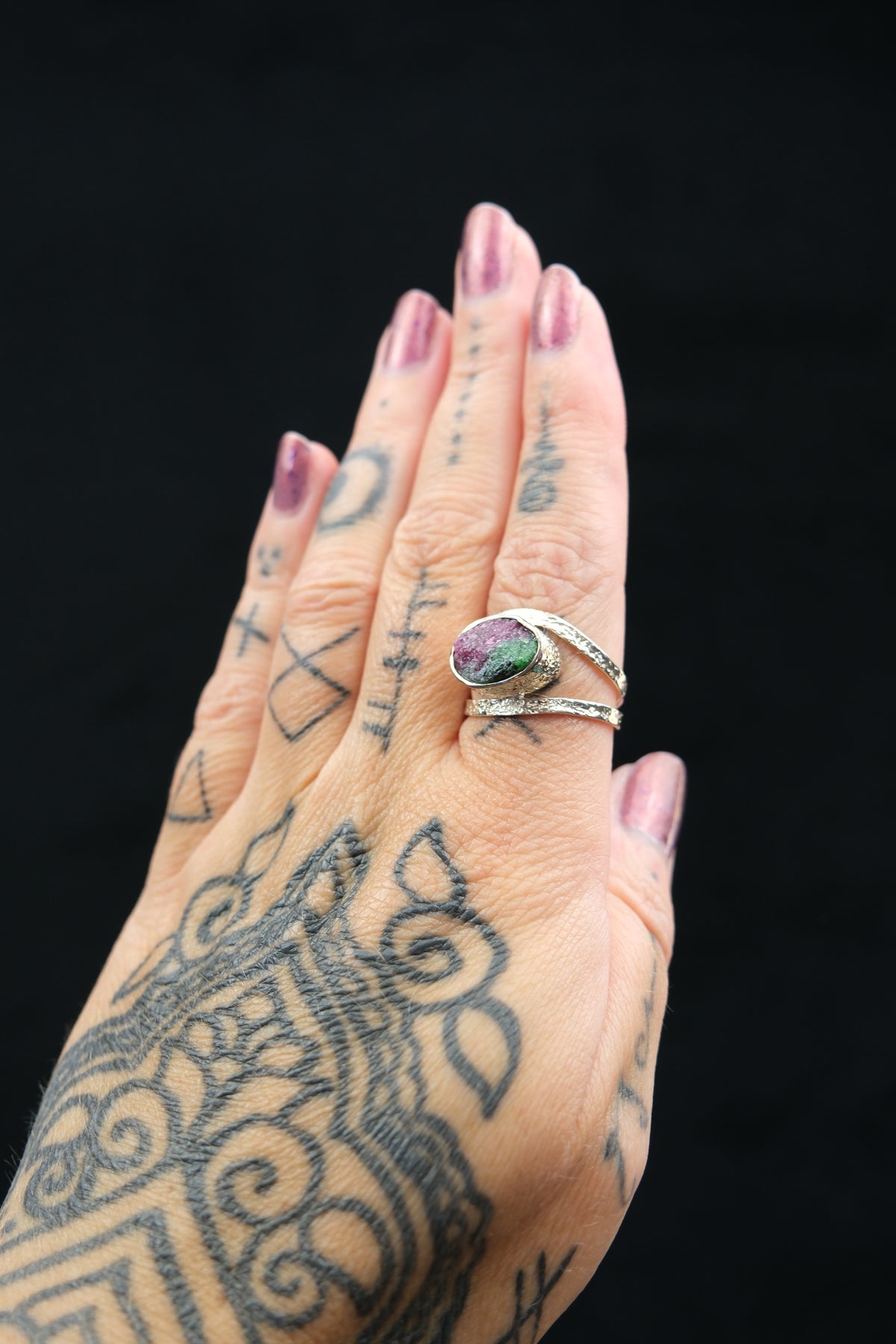Raw Ruby Zoisite Sterling Silver Ring