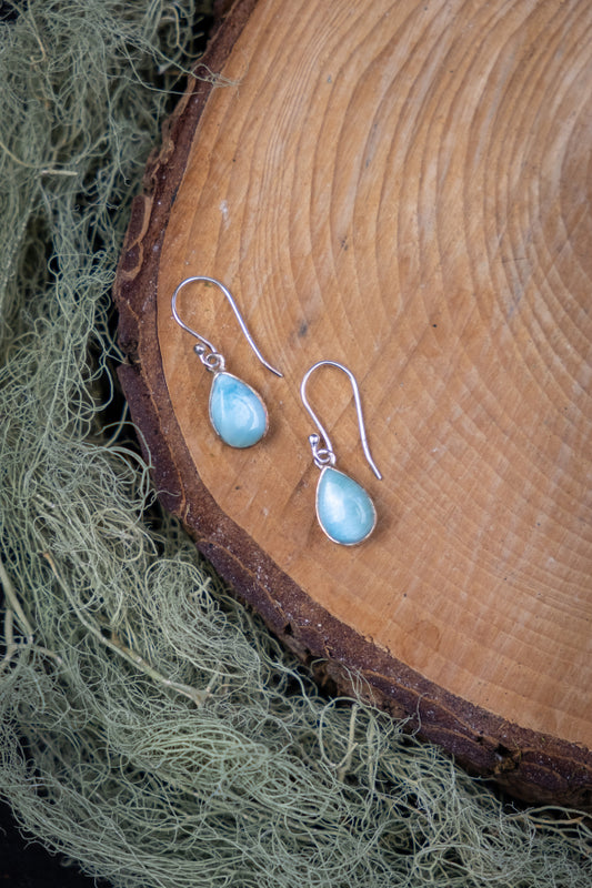 Larimar Teardrop Earrings, Calming Blue Healing Gemstone Earrings, Sterling Silver Crystal Jewellery for Peace and Ocean Energy