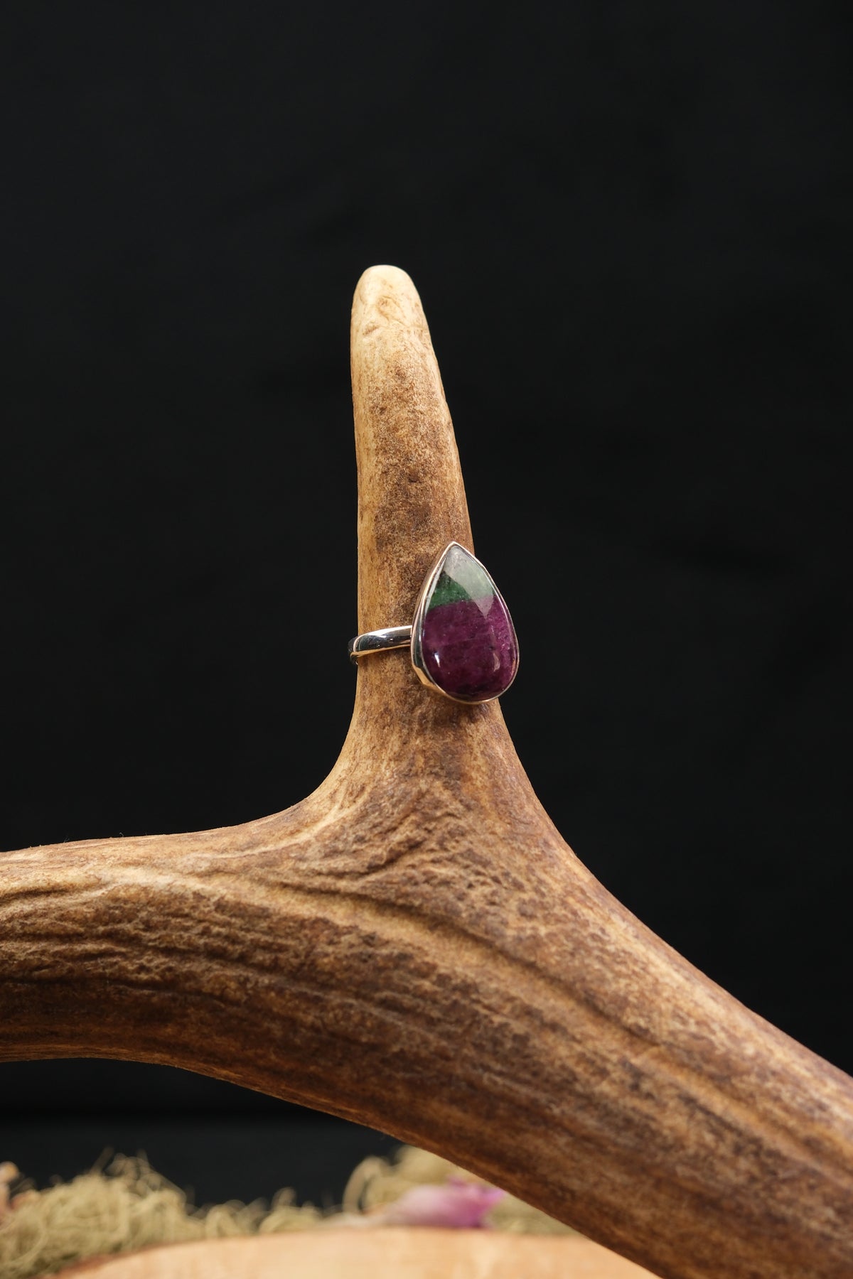 Polished Ruby Zoisite Sterling Silver Ring