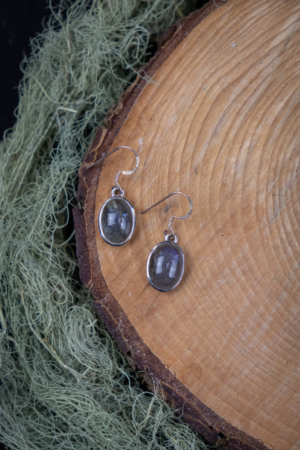 Flashy Blue Labradorite Silver Drop Earrings Crystal Gemstone Jewellery for Intuition Protection and Energy Balance
