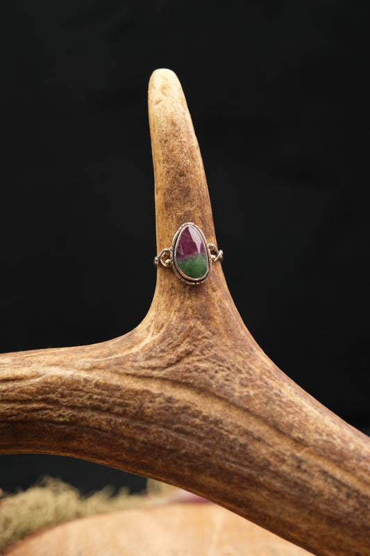 Faceted Ruby Zoisite Sterling Silver Ring