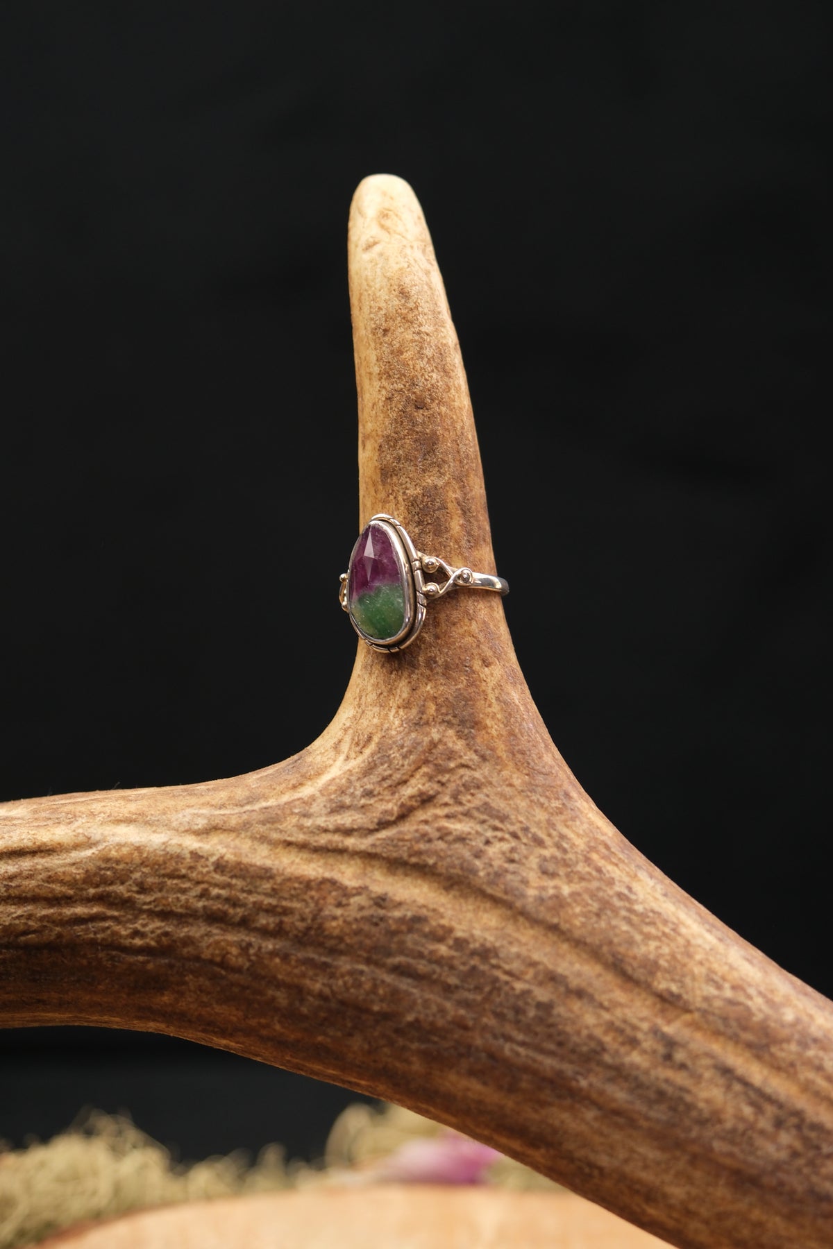 Faceted Ruby Zoisite Sterling Silver Ring