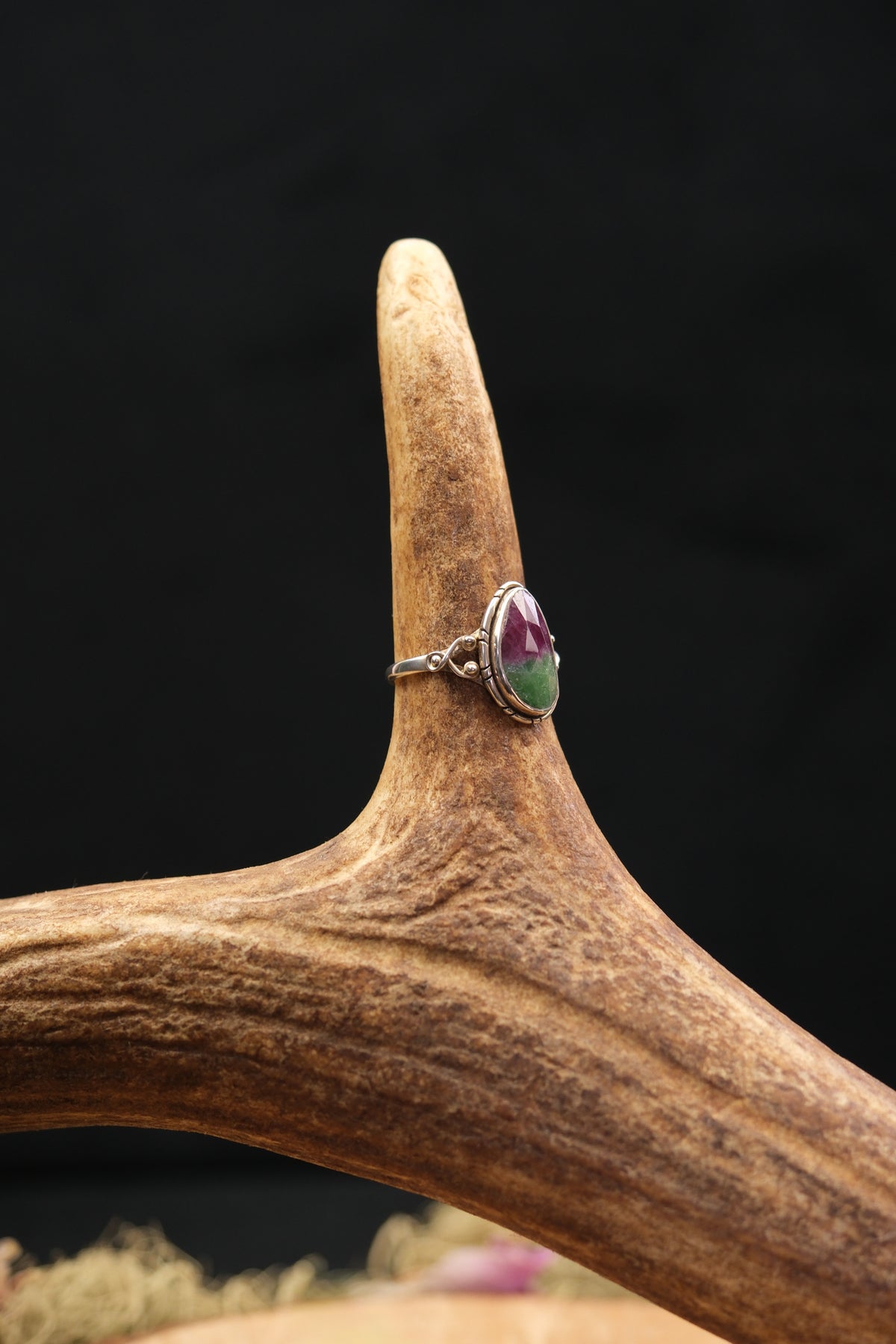 Faceted Ruby Zoisite Sterling Silver Ring