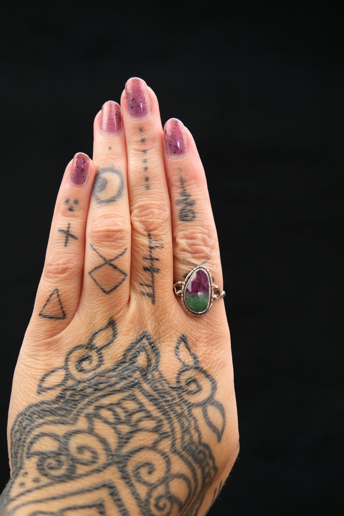 Faceted Ruby Zoisite Sterling Silver Ring