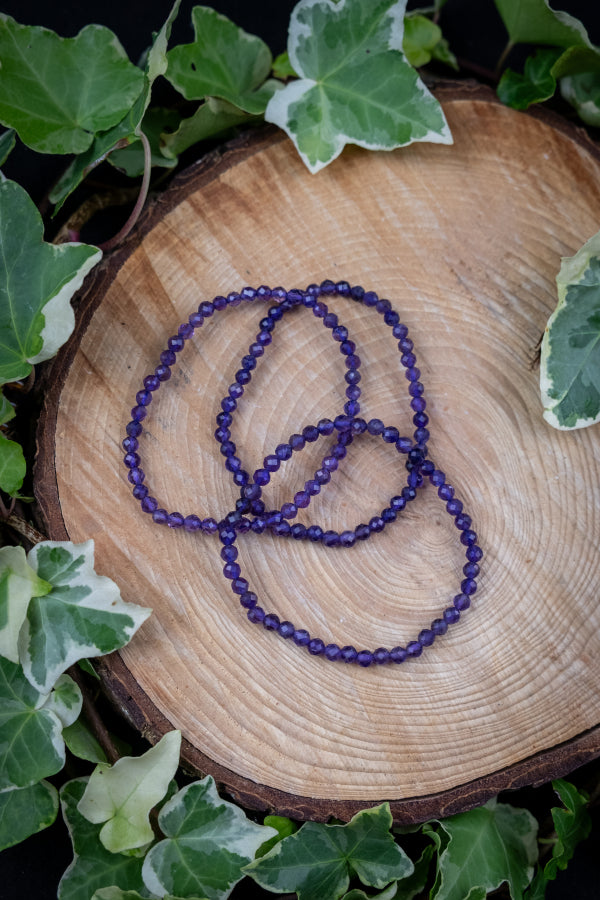 Amethyst Crystal Bracelet 4mm Faceted Gemstone Beads, Spiritual Healing Stone, Calming Crystal Jewellery
