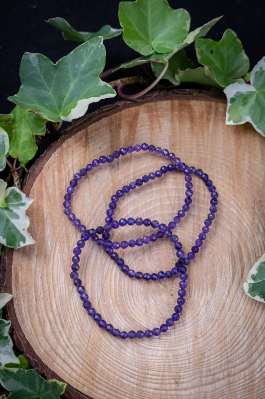 Amethyst Crystal Bracelet 4mm Faceted Gemstone Beads, Spiritual Healing Stone, Calming Crystal Jewellery