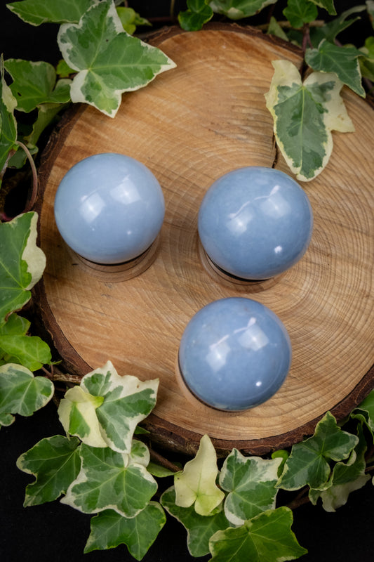 Angelite Sphere Crystal Healing Stone, Soothing Gem for Calm, Peace, Communication and Spiritual Connection