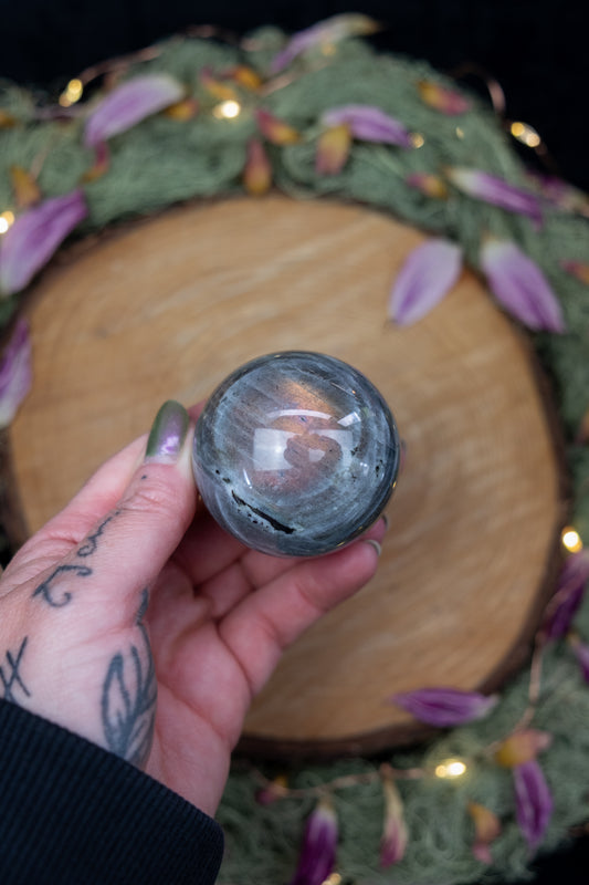 Labradorite Sphere, Pink Flash