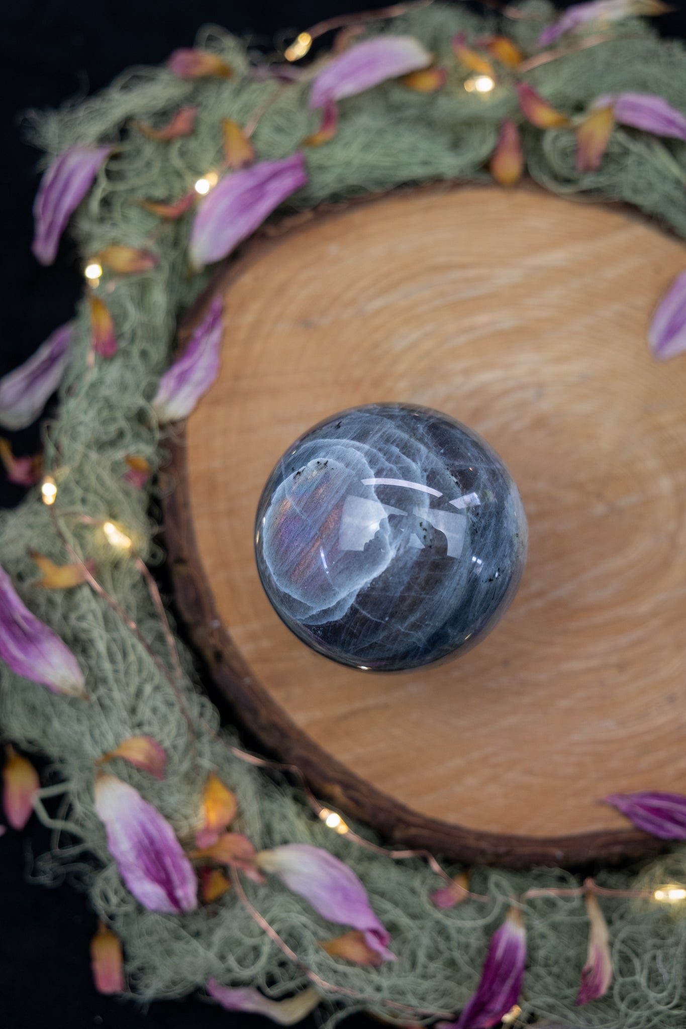 Labradorite Sphere with Pink and Gold Flash