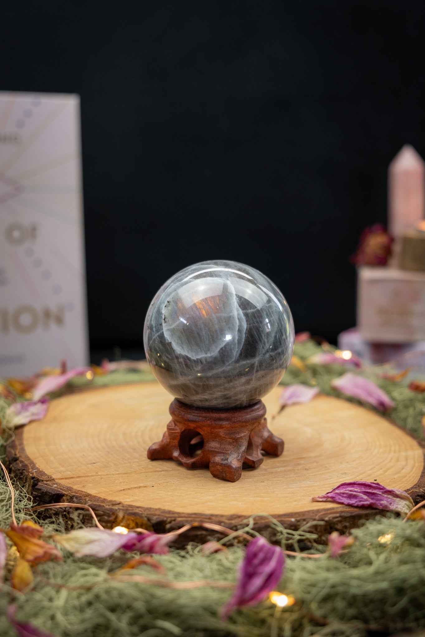 Labradorite Sphere with Pink and Gold Flash