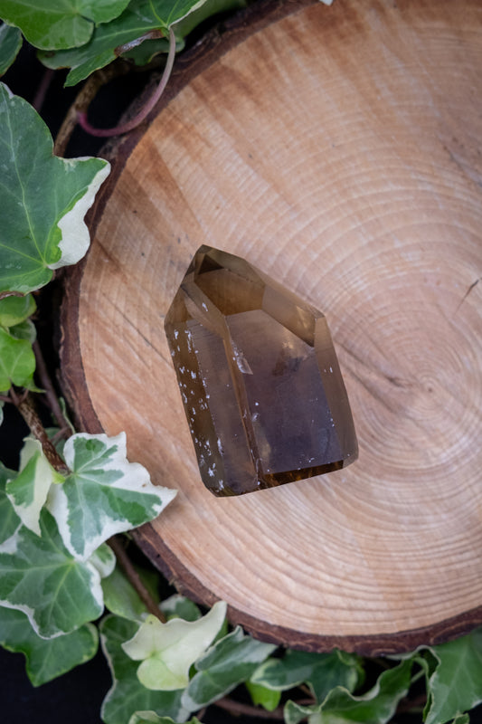 Smokey Citrine Natural Point Crystal from Brazil, Rare Gemstone for Energy Clearing, Abundance and Twin Flame Healing