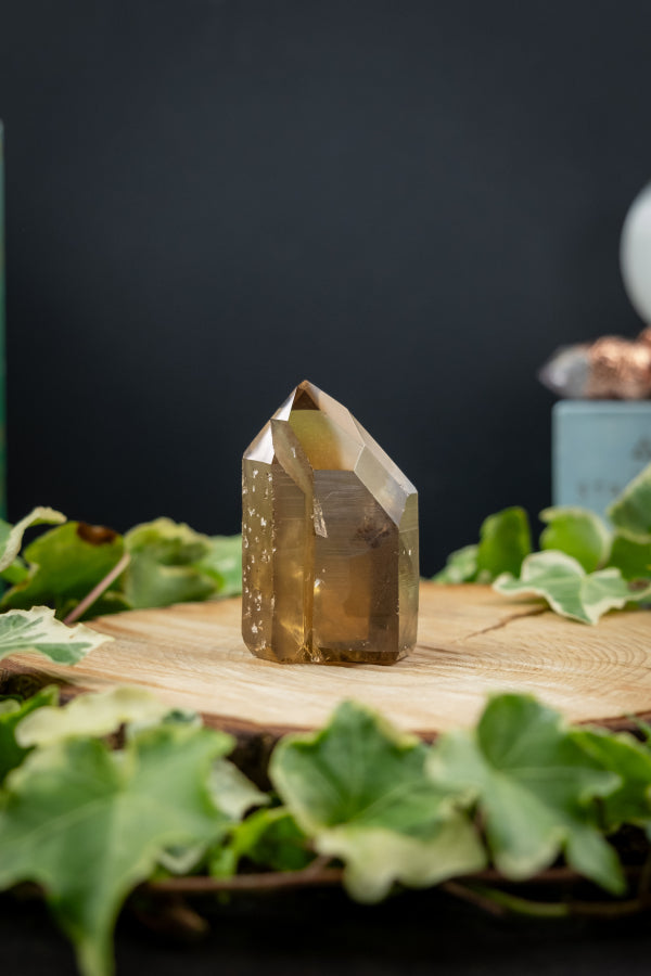 Smokey Citrine Natural Point Crystal from Brazil, Rare Gemstone for Energy Clearing, Abundance and Twin Flame Healing