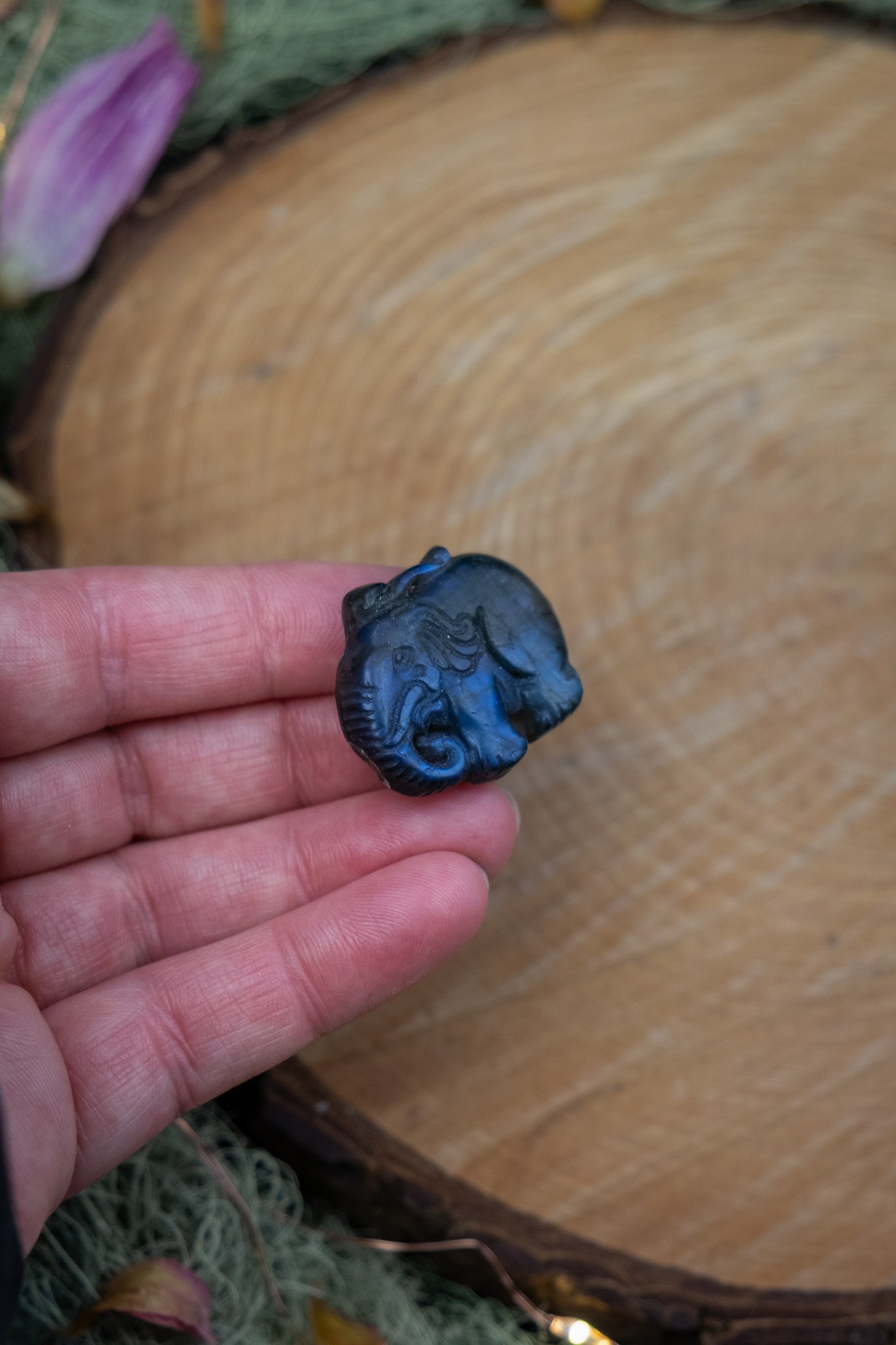 Labradorite elephant crystal, hand carved, crystal for wisdom, knowledge and insight