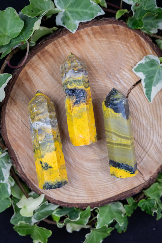 Bumblebee Jasper, Yellow Jasper Tower, Polished Yellow Crystal Point, Solar Plexus Gemstone for Confidence Clarity Joy and Motivation Energy Work