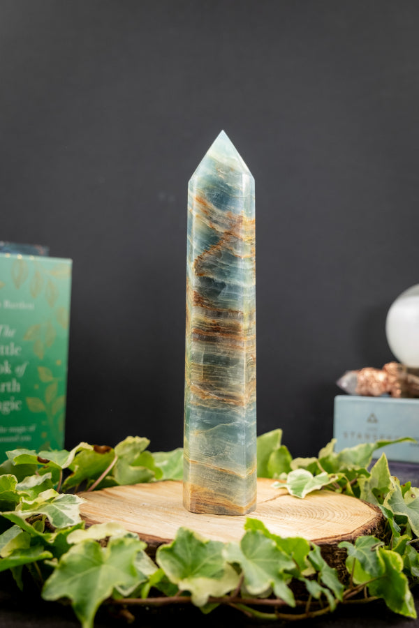 Large Lemurian Aquatine Calcite Point, Rare Blue Gemstone Tower, High Grade Healing Crystal Stone for Calm Intuition and Flow
