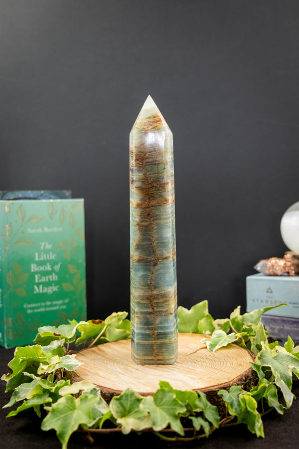Large Lemurian Aquatine Calcite Point, Rare Blue Gemstone Tower, High Grade Healing Crystal Stone for Calm Intuition and Flow
