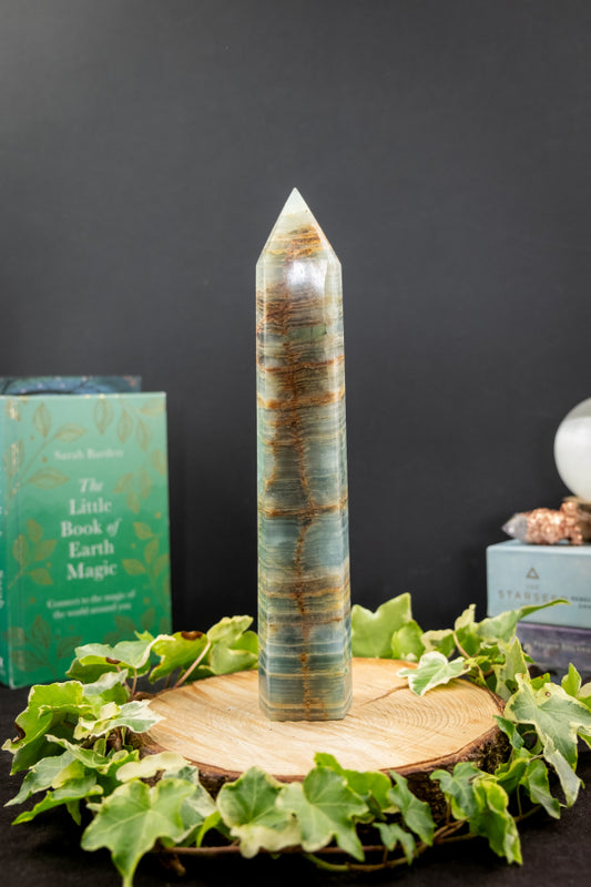 Large Lemurian Aquatine Calcite Point, Rare Blue Gemstone Tower, High Grade Healing Crystal Stone for Calm Intuition and Flow