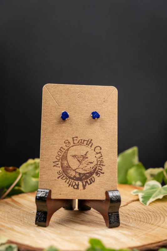 Raw Lapis Lazuli Stud Earrings Sterling Silver, Blue Stone Crystal Studs, Healing Gemstone Jewellery Gift