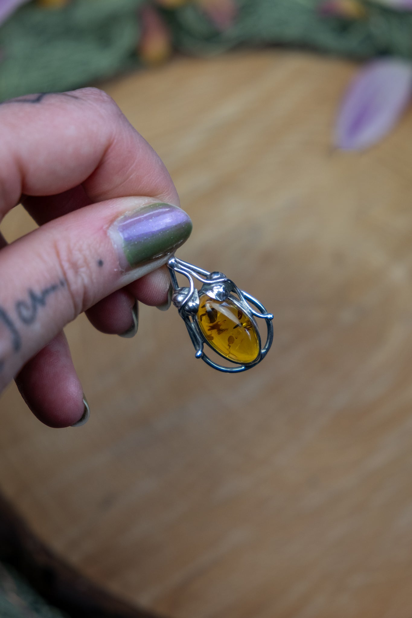Baltic Amber Leaf Pendant