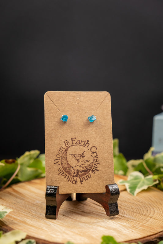Raw Blue Apatite Stud Earrings Sterling Silver Crystal Gemstone Earrings for Clarity Inspiration and Manifestation