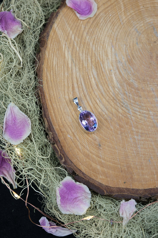 Faceted Amethyst Oval Sterling Silver Pendant