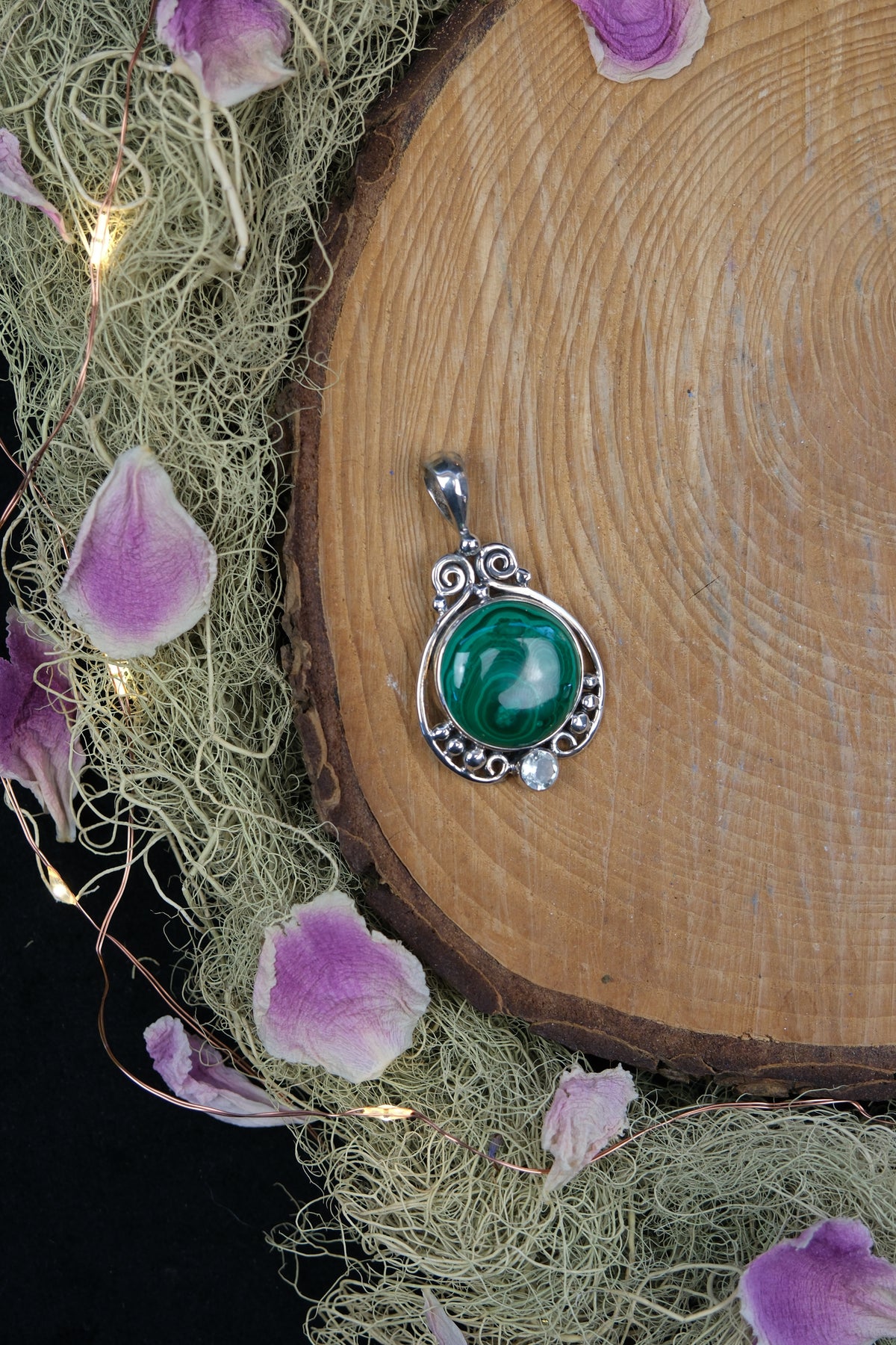 Malachite & Amegreen Sterling Silver Pendant