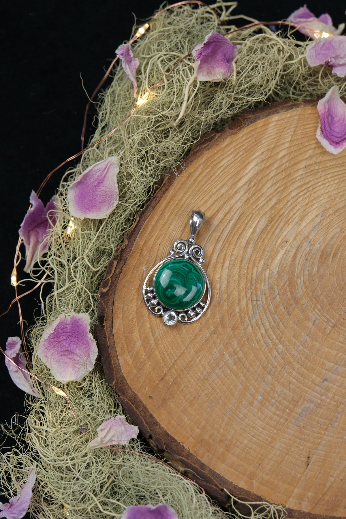 Malachite & Amegreen Sterling Silver Pendant