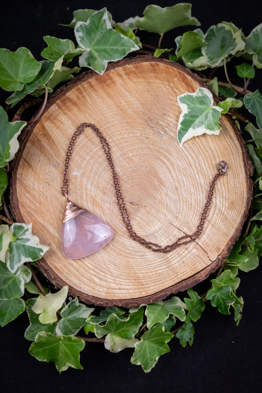 Rose Quartz Copper Pendant, Electroformed Crystal Necklace, Handmade UK Artisan Jewellery, Healing Copper & Gemstone Jewellery, Boho style.