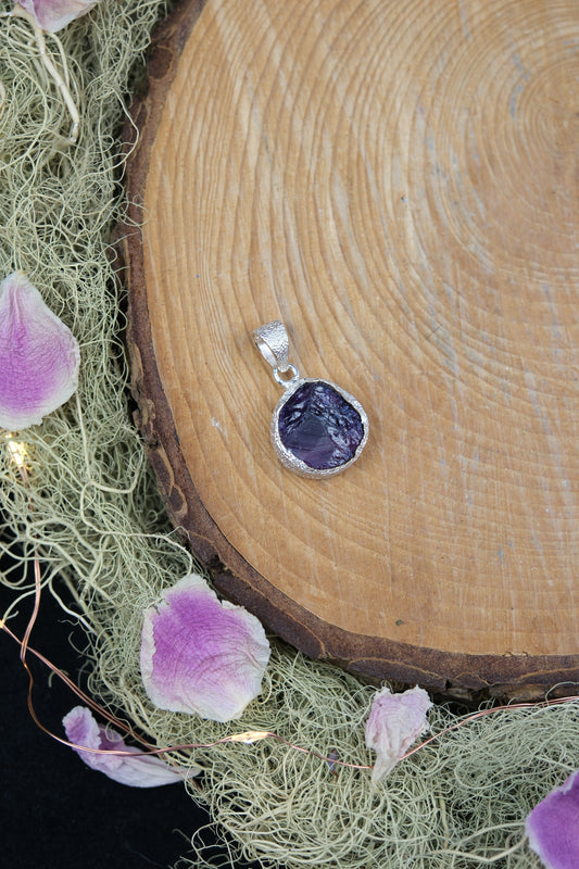 Raw Amethyst Sterling Silver Pendant