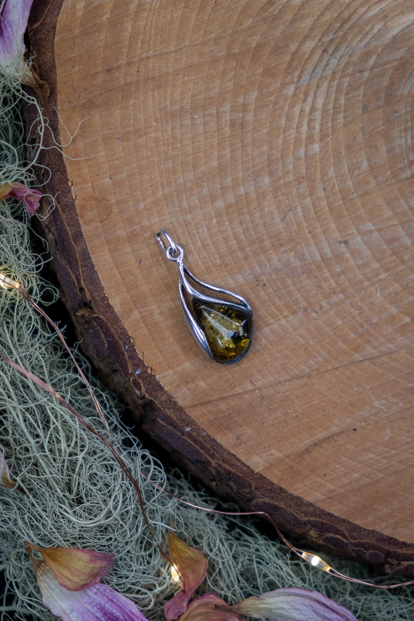 Green Baltic Amber Pendant