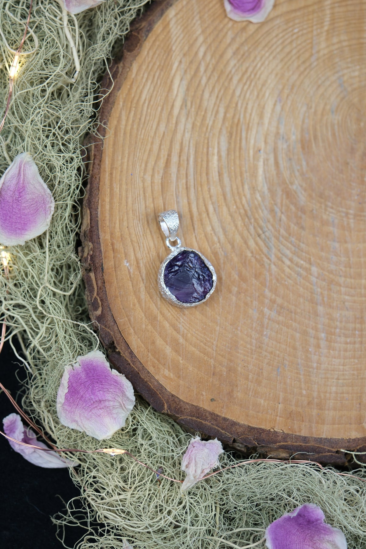 Raw Amethyst Sterling Silver Pendant