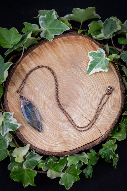 Pink Flash Labradorite and Copper Pendant, One of a Kind Crystal Necklace, Electroformed Gemstone Jewellery for Intuition and Protection