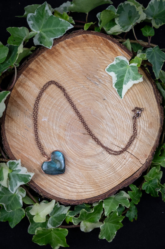 Blue Flash Labradorite Heart Necklace, Copper Crystal Pendant, Healing Gemstone Jewellery, Heart Shaped Stone Necklace