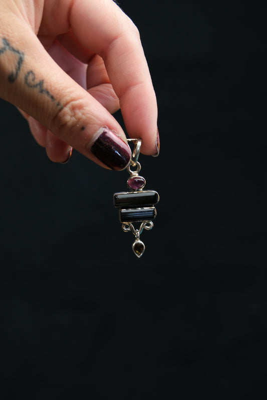 Multi-Colour Gem Tourmaline Sterling Silver Pendant