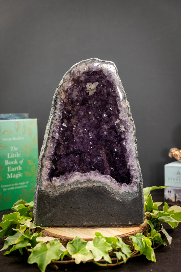 Amethyst Cathedral with Calcite Inclusion, Deep Purple Crystal Geode, Spiritual Healing Gemstone, Protective and Calming Stone