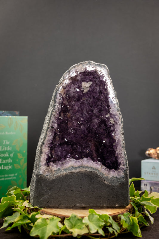 Amethyst Cathedral with Calcite Inclusion, Deep Purple Crystal Geode, Spiritual Healing Gemstone, Protective and Calming Stone