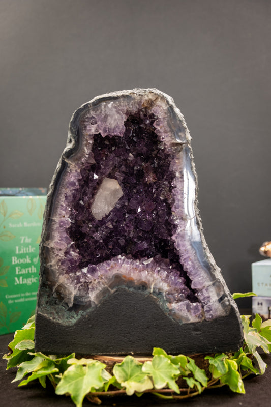 Amethyst Cathedral with Calcite Inclusion, Deep Purple Crystal Geode, Spiritual Healing Gemstone, Protective and Calming Stone