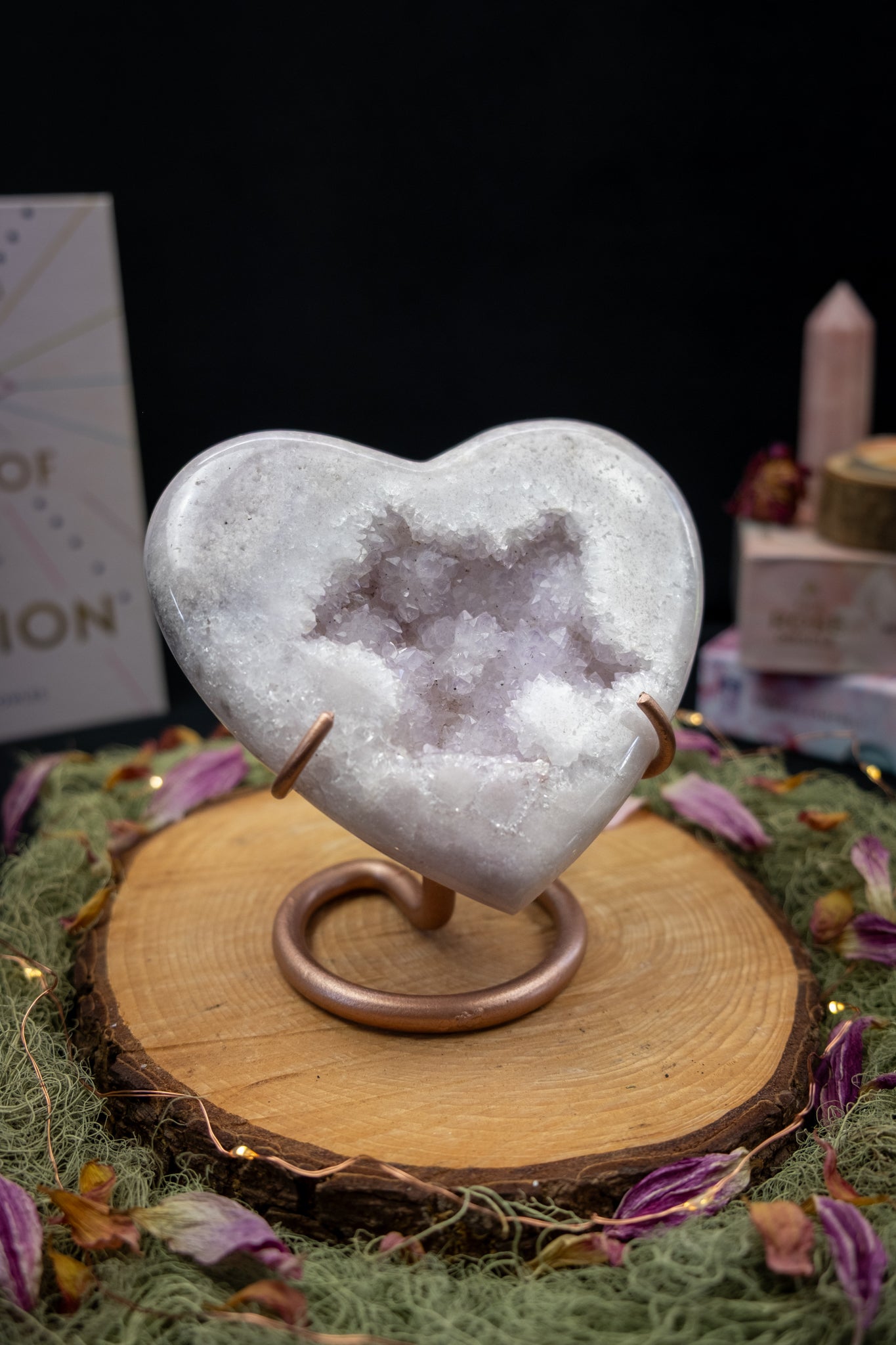 Pink Amethyst Heart on Stand