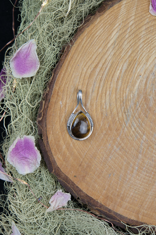 Tiger's Eye Teardrop Sterling Silver Pendant