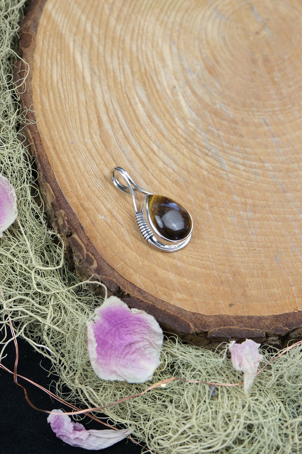 Tiger's Eye Teardrop Sterling Silver Pendant