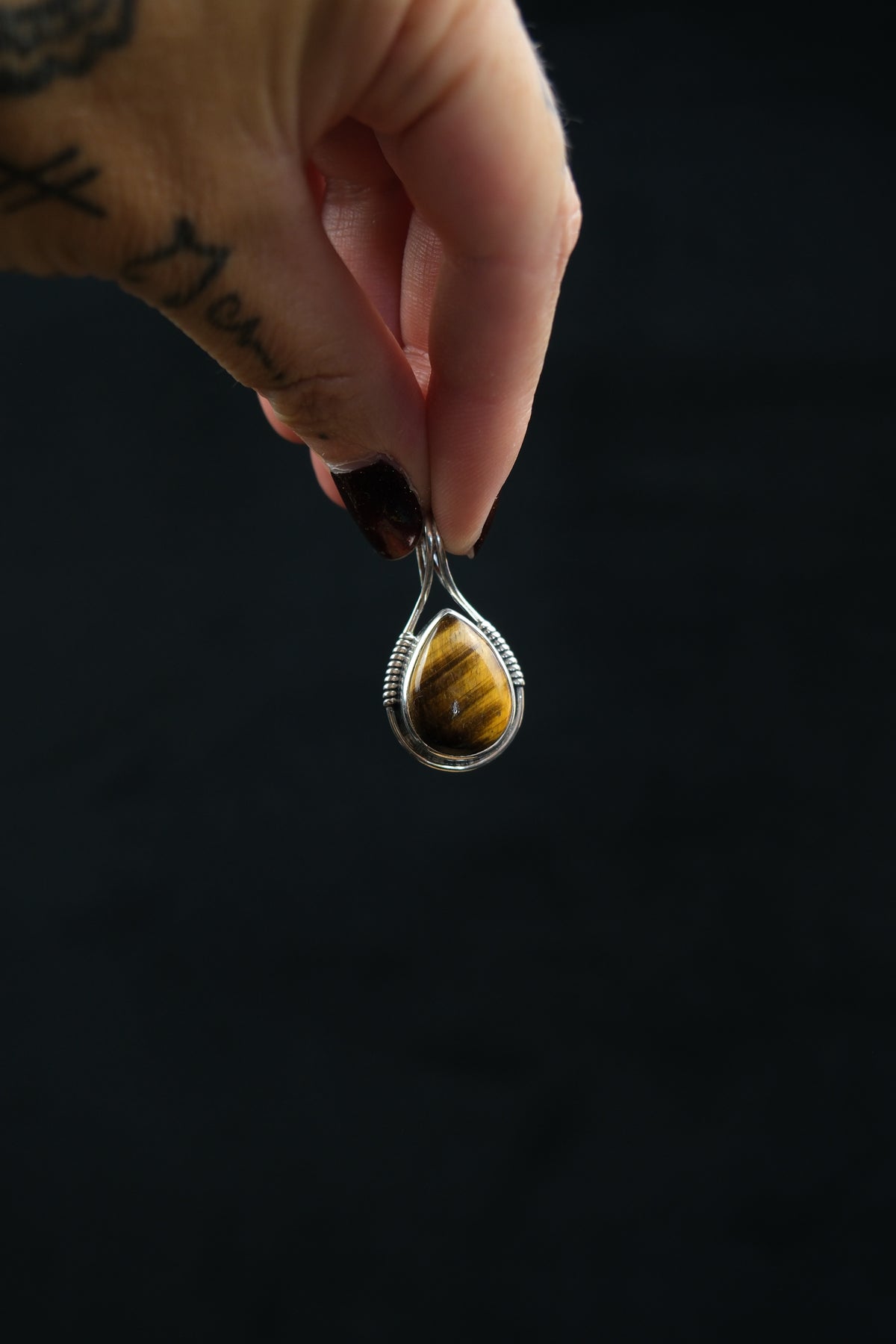 Tiger's Eye Teardrop Sterling Silver Pendant