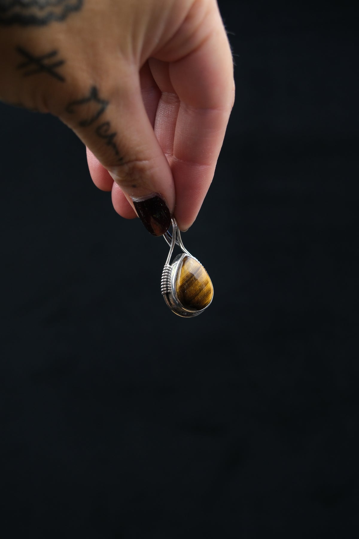 Tiger's Eye Teardrop Sterling Silver Pendant
