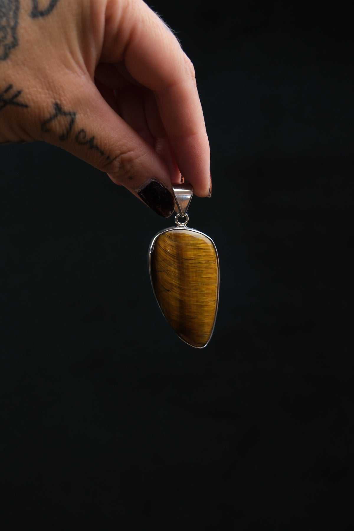 Large Tiger's Eye Sterling Silver Pendant
