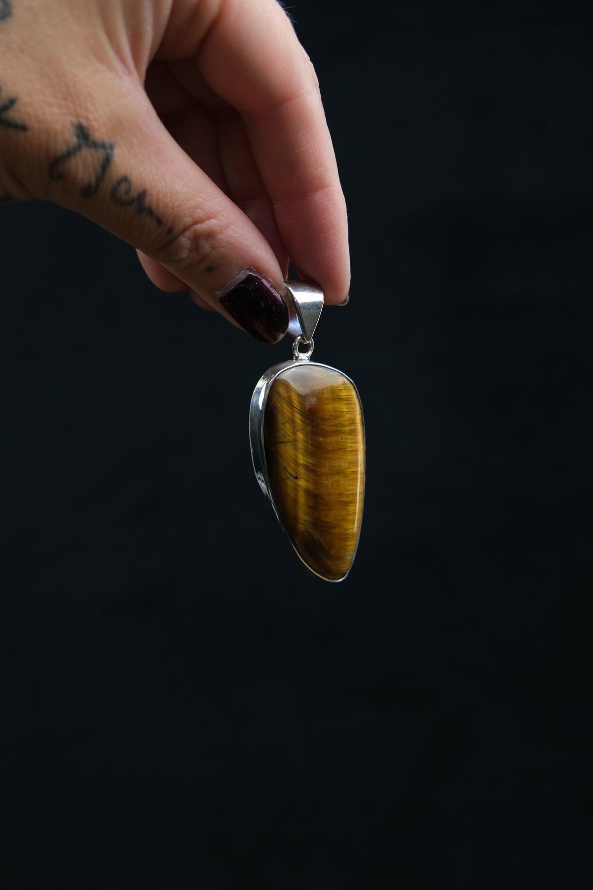 Large Tiger's Eye Sterling Silver Pendant