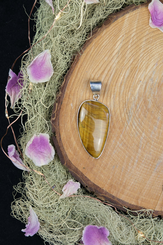 Large Tiger's Eye Sterling Silver Pendant