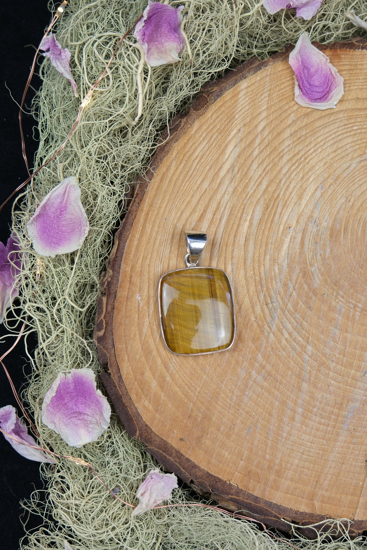 Square Tiger's Eye Sterling Silver Pendant