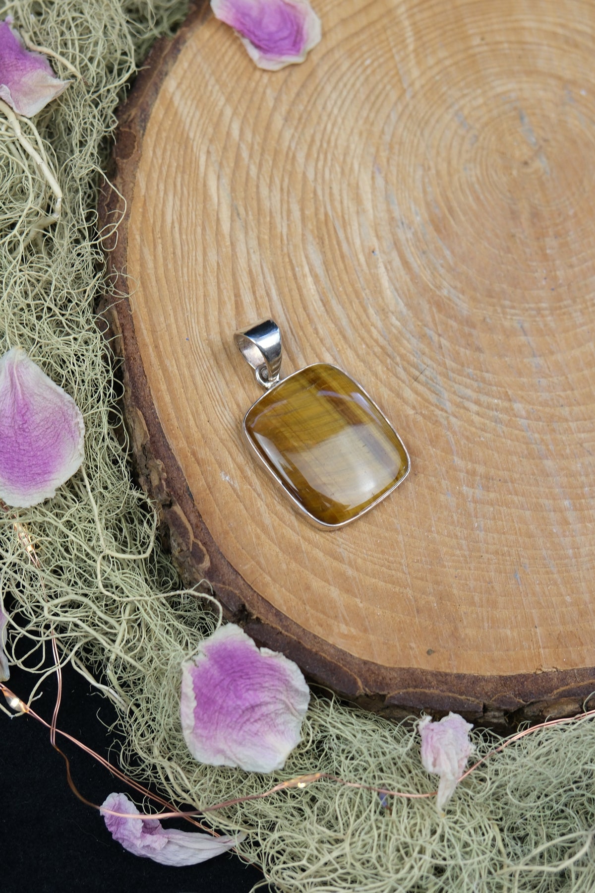 Square Tiger's Eye Sterling Silver Pendant