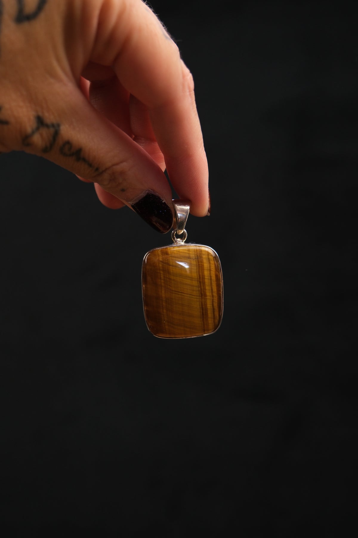 Square Tiger's Eye Sterling Silver Pendant