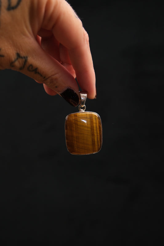 Square Tiger's Eye Sterling Silver Pendant