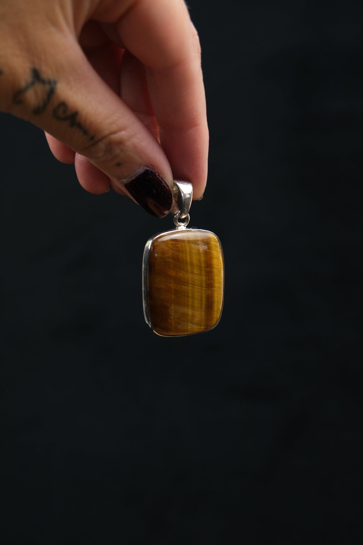 Square Tiger's Eye Sterling Silver Pendant